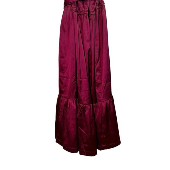 Boston Proper Ruffle Satin Tie Waist Midi Dress Cabernet Burgundy M Boho Retro - Picture 7 of 12